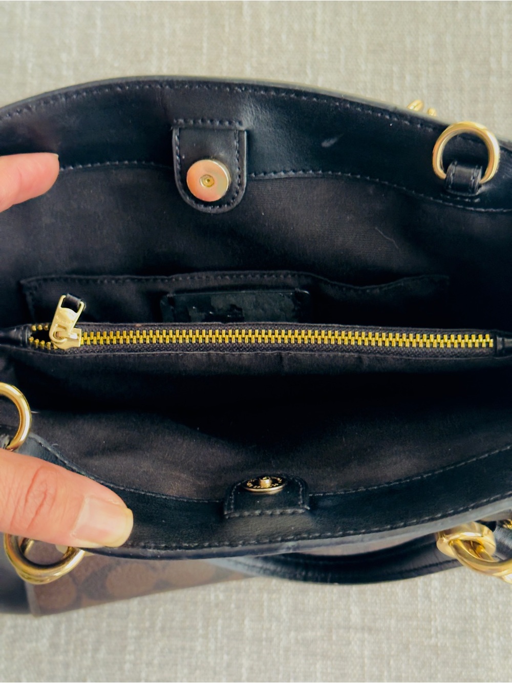 Coach Brown Signature Canvas Satchel with Black Leather Trim - Picture 15 of 16